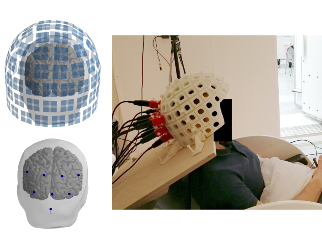 Left: OPM and SQUID sensor layouts. Right: OPM-MEG measurement session.