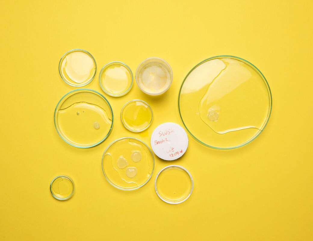 Bacterial cellulose in bowl on a yellow backround