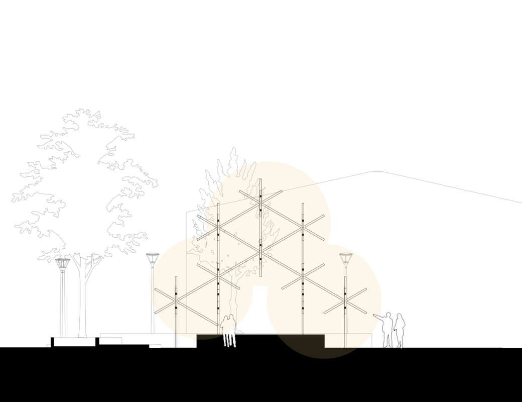 Elevation drawing of the Lumilyhty proposal, showing its crystalline design