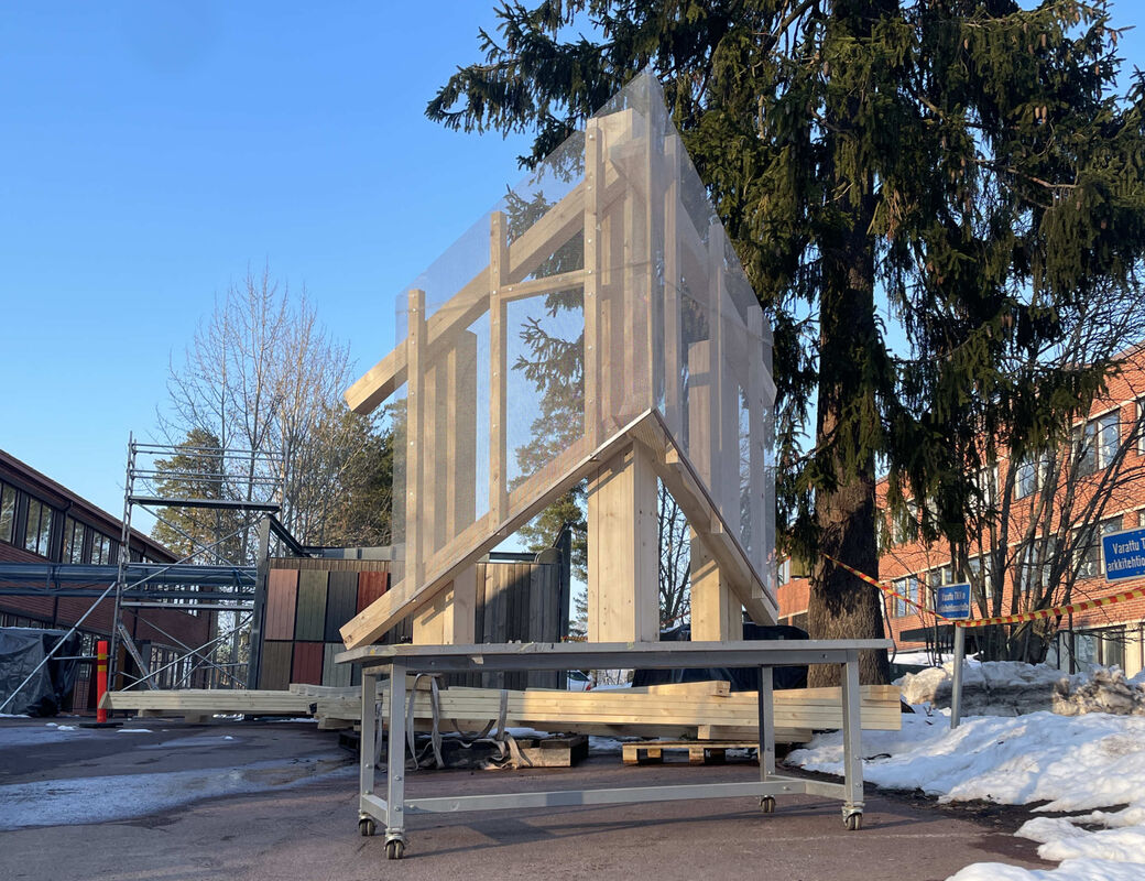 Full scale mockup of a corner of the facade