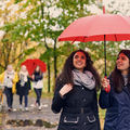 Two people with an umbrella.