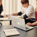 Three students of the School of Business studying together. Photo by Unto Rautio.