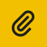 Image of an icon depicting an attachment. A black paper clip on yellow background.