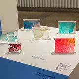 Unexepected encounters exhibition: Matilda Tuure's colourful glass work presenting Bacterial Cellulose Samples