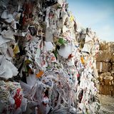 Bales of paper and cardboard waste