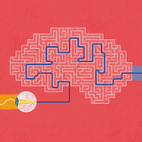 An illustration of a ray of light causing the eye to find a route through a maze in the brain. Illustration by Safa Hovinen.