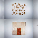 Composite image of six different wood-waste-based sculpture projects