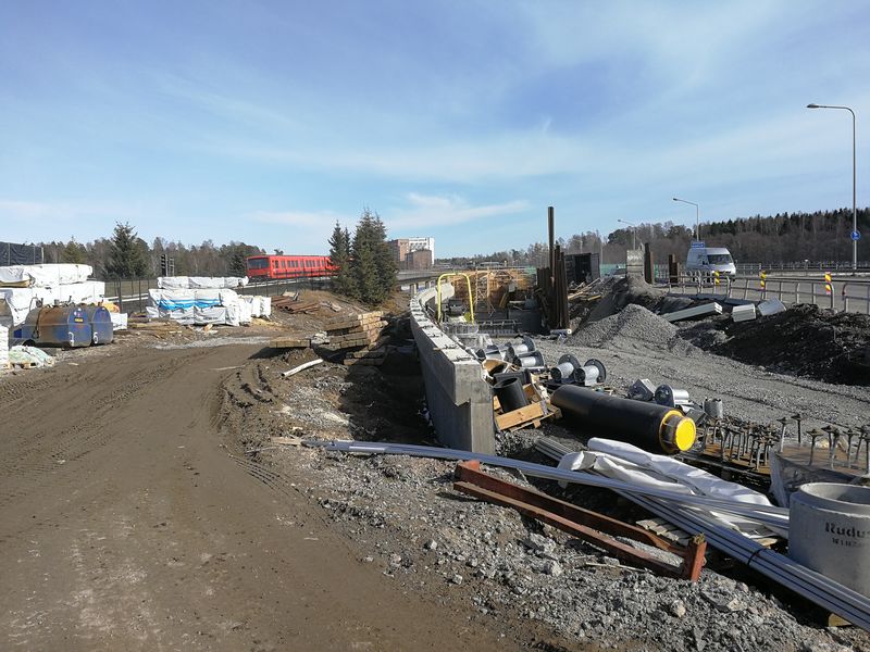 Road construction site next to Helsinki metro line