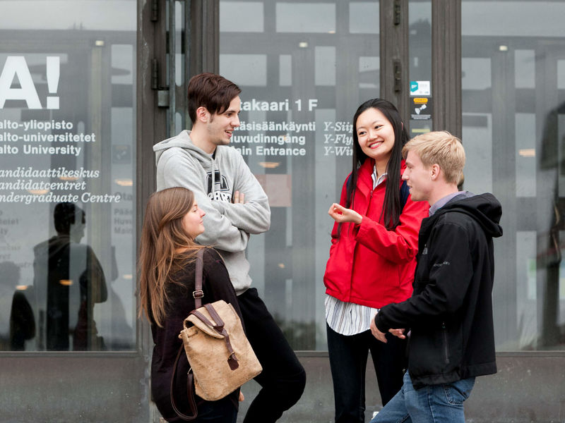 Aalto University Students  in front of Undergraduate Center