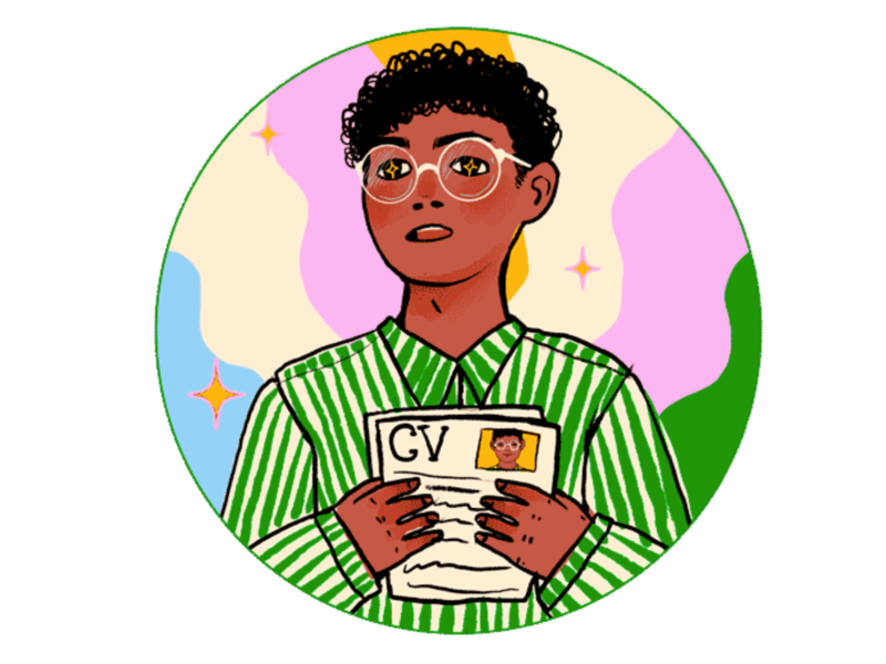 Illustration of a person holding their CV.