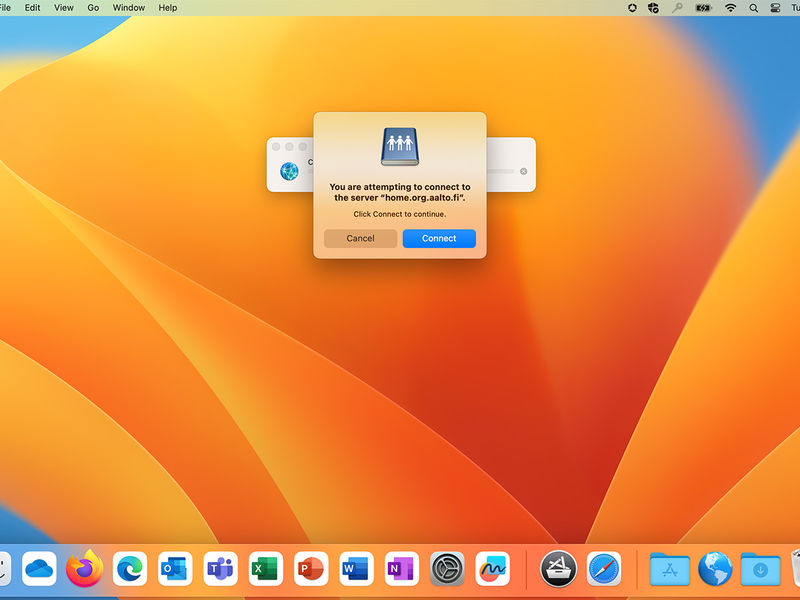 Finder making sure that you want to connect to file server