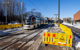 A construction site of the tram stop near Väre building in Otaniemi campus_photo by Mikko Raskinen, winter 2022.