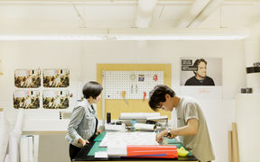 Two students working at the Aalto University Design Factory's PrintLab