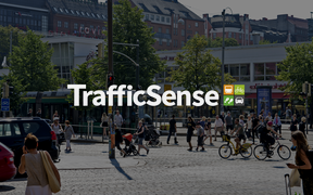Traffic scene from Helsinki with the TrafficSense logo