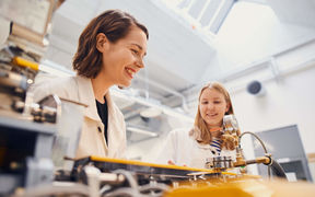 Two female students in a lab 