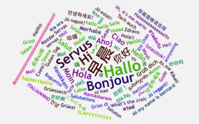 Word cloud of salutations from our new international students in many languages