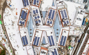 Aerial view of Väre building in winter. 