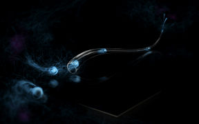 Black and blue illustration of quantum world