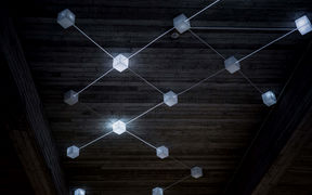 Artwork with black and white light cubes
