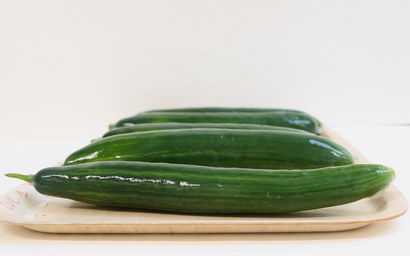 cucumbers on a plate covered with biobased liquid