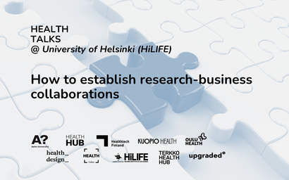 Banner for Health Talks event organized March 24: How to Establish Research-Business Collaborations