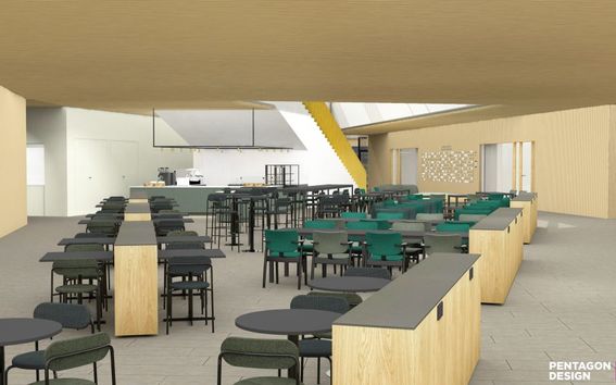 Kuvassa on Kauppakorkeakoulun uuden rakennuksen kahvila nimeltään Kylteri.