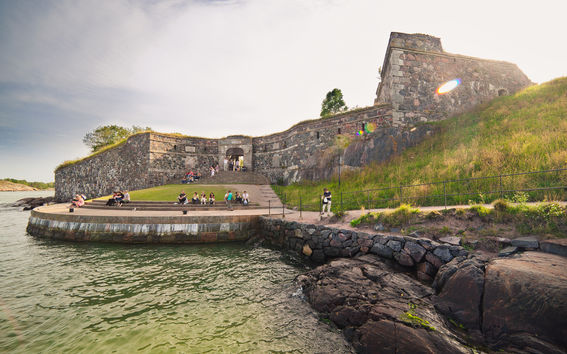 Old fortress by the water in Suomenlinna.