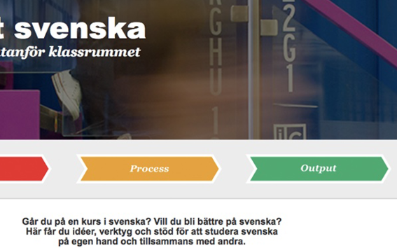 Smart svenska website banner with the words "digitalt och utanfor klassrummet", "input, process, output".