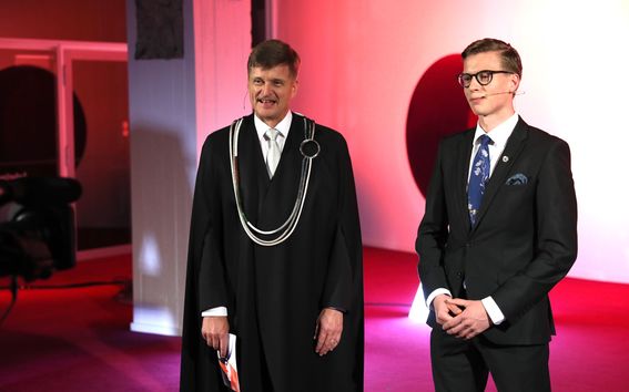 President Ilkka Niemelä and AYY chair Olli Kesseli at the Aalto Day One opening ceremony on 1 September 2020