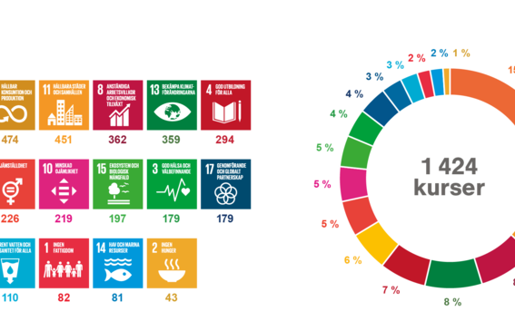 Antalet kurser enligt SDG-innehåll i hela Aalto-universitetets undervisningsutbud. 