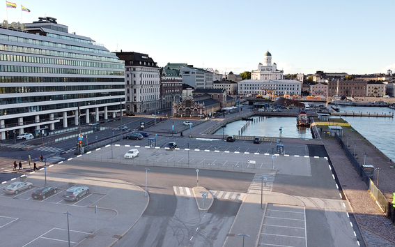 Kuvassa näkyy Guggenheim Helsinki -museon suunniteltu sijoituspaikka Helsingin keskustassa Etelärannassa. Kuvan otti Roope Kiviranta Aalto-yliopistosta. 