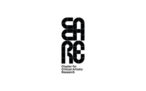 Image show the black and white logo of CCARe (cluster for critical artistic research)