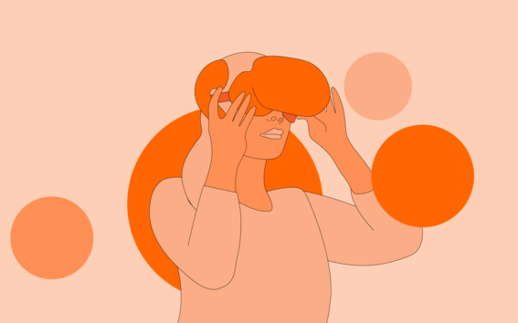 Person wearing a virtual reality headset, illustration by Matti Ahlgren