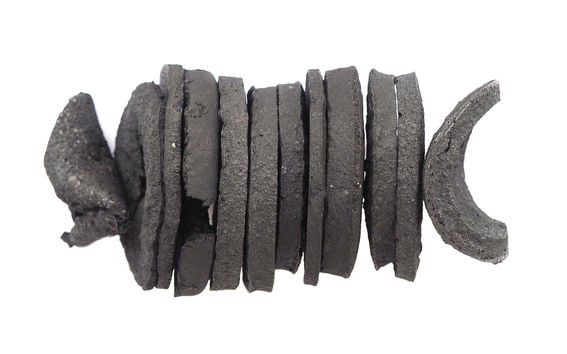 biochar, black material layers next to each other