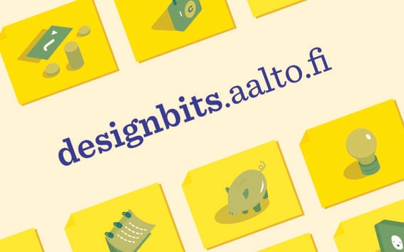 Design Bits is Aalto's introductory online course to design for non-designers. Illustration: Paulo Dziobczenski