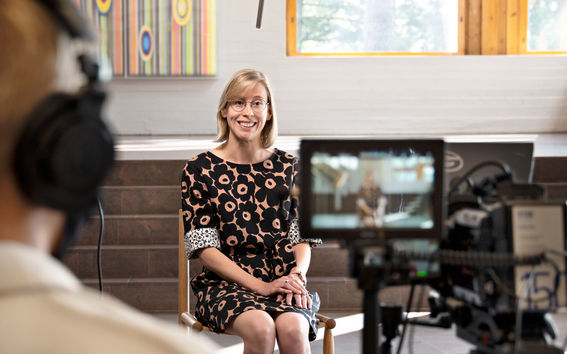 Photo of Audrey Poudrier-Tremblay in a video interview for the Finland Works course.