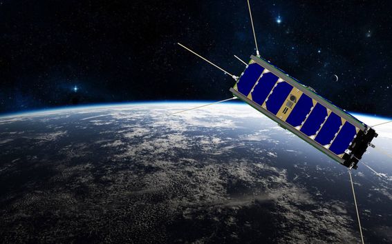 Havainnekuva tiedesatelliitti Foresail-1:stä maapallon yllä.