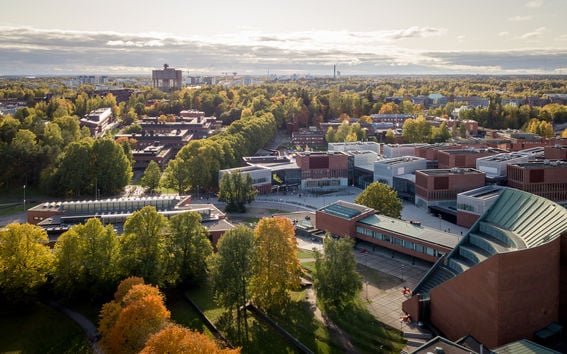 Aerial photo of Aalto University campus in Otaniemi