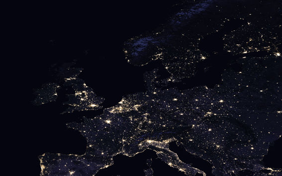 satellite image of light pollution in Europe