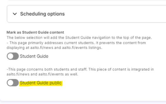 Adding a news item to the Student Guide and aalto.fi