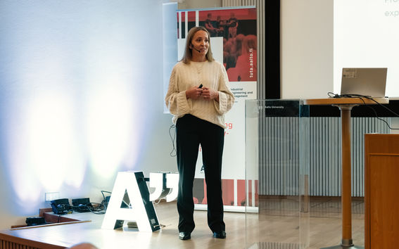 Kaisa Salakka, VP of Product at Wolt, at the AI Revolution seminar at Aalto University on 9 November 2023
