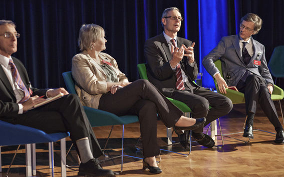 From the left: Sir Colin Blakemore, Riitta Hari, Jonathan Knowles and Aarno Palotie.