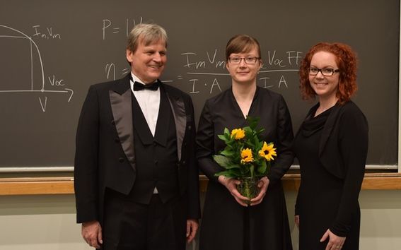 Opponent Eicke Weber, PhD candidate Jeanette Lindroos and Custos Hele Savin right after the successful defence.