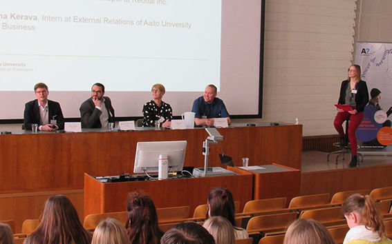 Panellists included School of Business alumni and the panel was moderated by the master's degree student Anna Kerava.