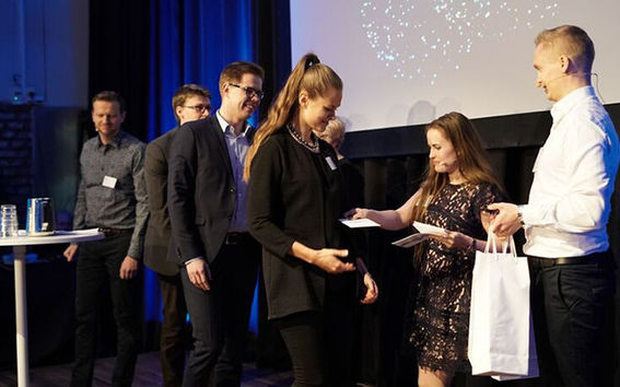 The best teams presented their solutions at the event ‘Finland100 – Digital Superpower’, held at Kellohalli near by Kalasatama and Sörnäinen on 9 February 2017. The Audience Favorite Award went to Team Robocop of the Ministry of the Interior, and the Jury's Choice Award went to Team Ilona (in the picture). Photo: Miika Turunen