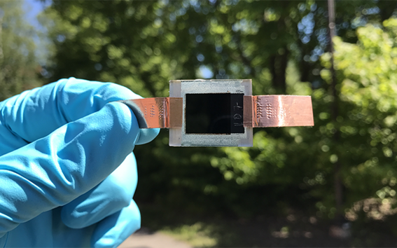 A humidity assisted and thermal treated (HTE) carbon-based printed perovskite solar cell. Photo: Ghufran Hashmi.