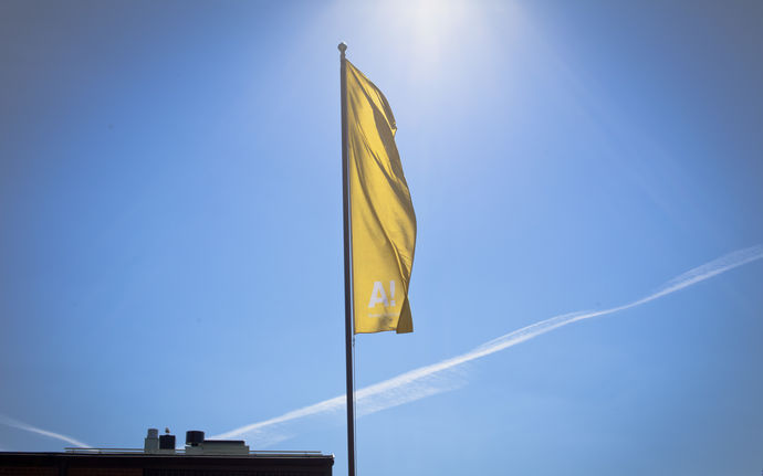 Yellow Aalto flag. Photo: Juha Juvonen / Aalto University