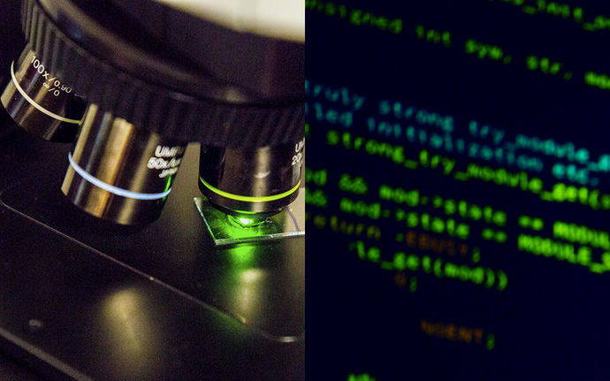 Microscope with lines of code
