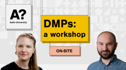 Title: DMPs: a workshop. Subtitle: ON-SITE. Pictures of Lucie Hradecka and Enrico Glerean.