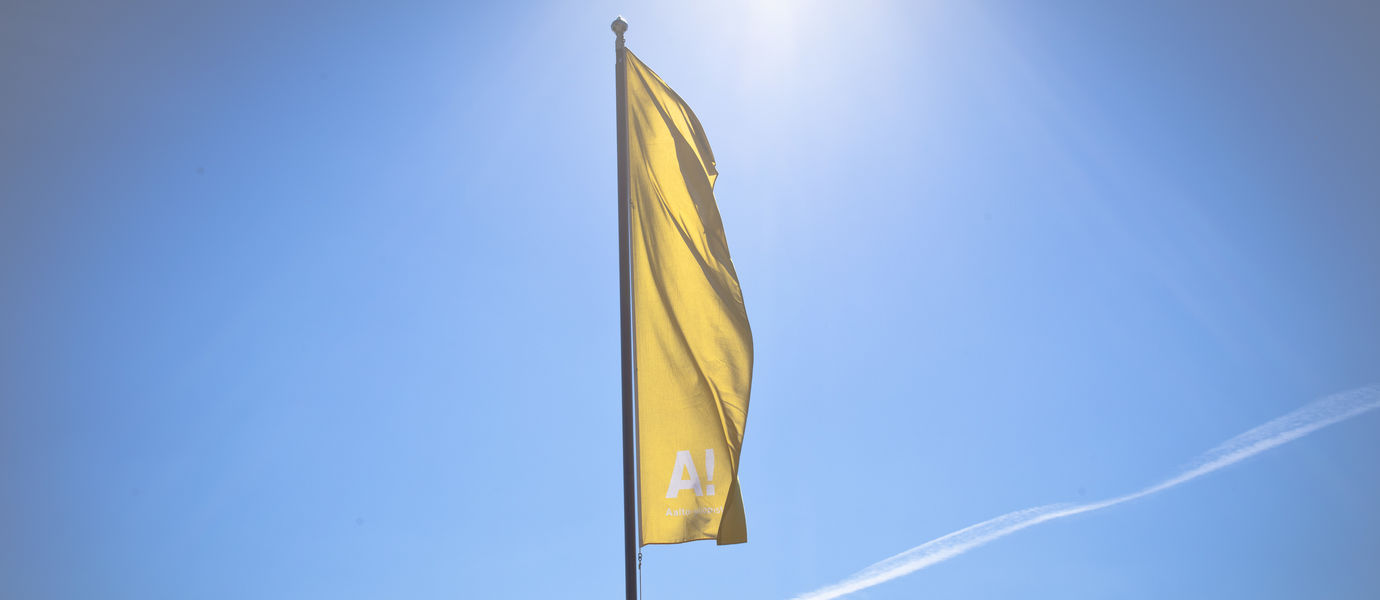 Yellow Aalto flag. Photo: Juha Juvonen / Aalto University